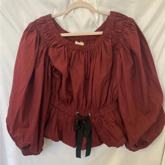 Ulla Johnson Tops - Ulla Johnson maroon blouson with black bow NWT sz 4